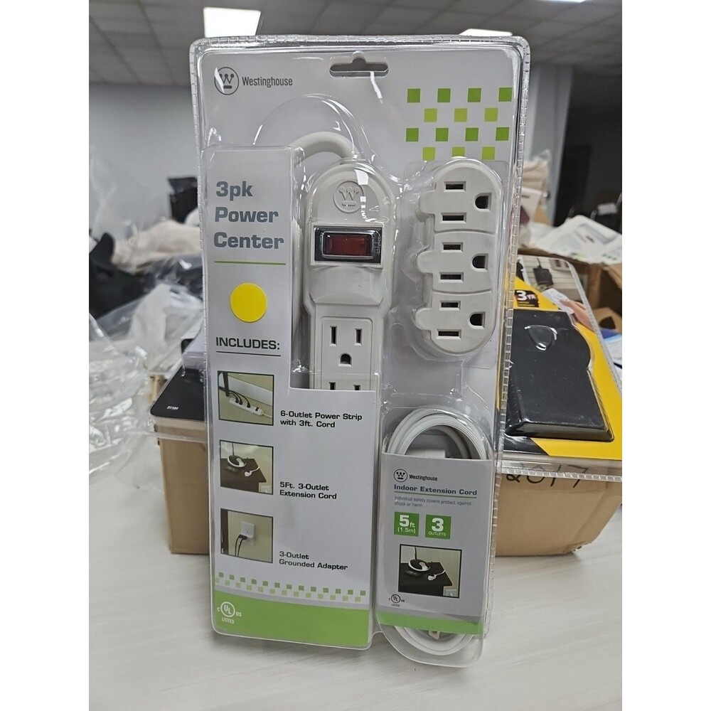 Westinghouse 3 Piece Power Center-Power Strip, Extension Cord, Wall Adapter NEW